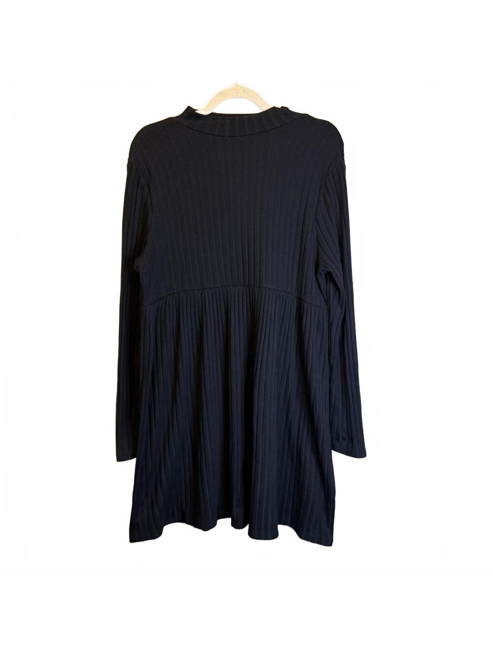 SO XXL Black Ribbed Long Sleeve Babydoll Swing Mini Dress
